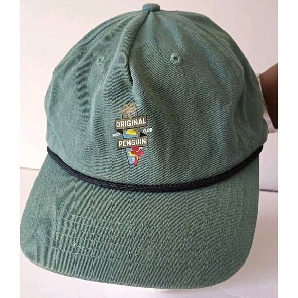 Original Penguin Men's Baseball Cap Hat Green 100% Cotton Snapback Prep Dad - Picture 1 of 8